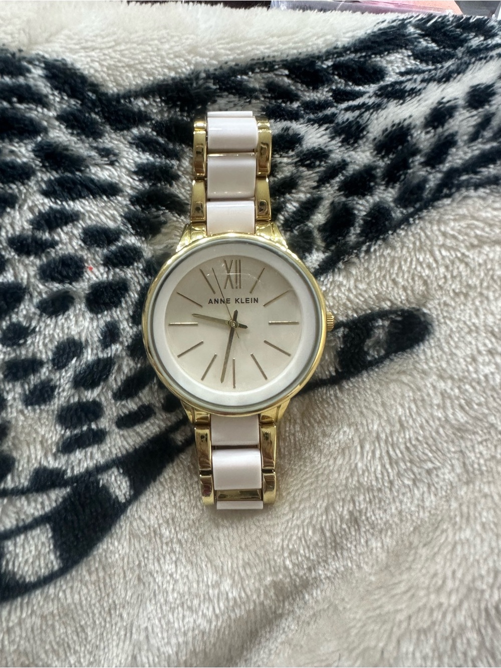 Anne Klein Gold and Cream Ceramic-Link Bracelet Watch